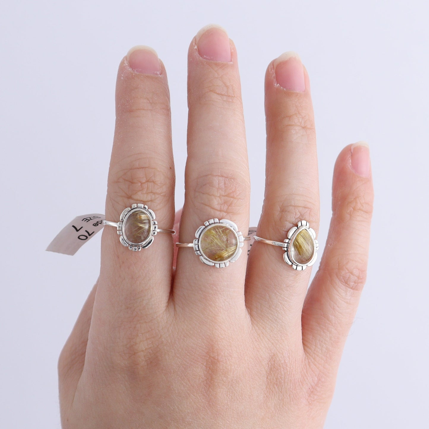 Rutilated Quartz Rings Set of 8 (Ring Holders Not Included) | Mi Esperanza Minerals | Supplier of Crystals and Onyx