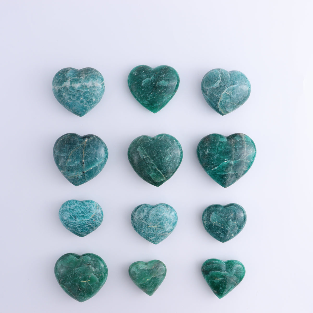 Amazonite Hearts Set of 12 | Mi Esperanza Minerals | Supplier of Crystals and Onyx