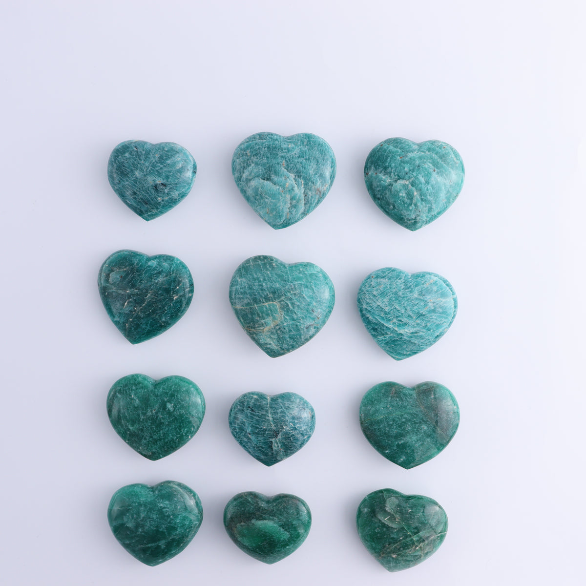 Amazonite Hearts Set of 12 | Mi Esperanza Minerals | Supplier of Crystals and Onyx