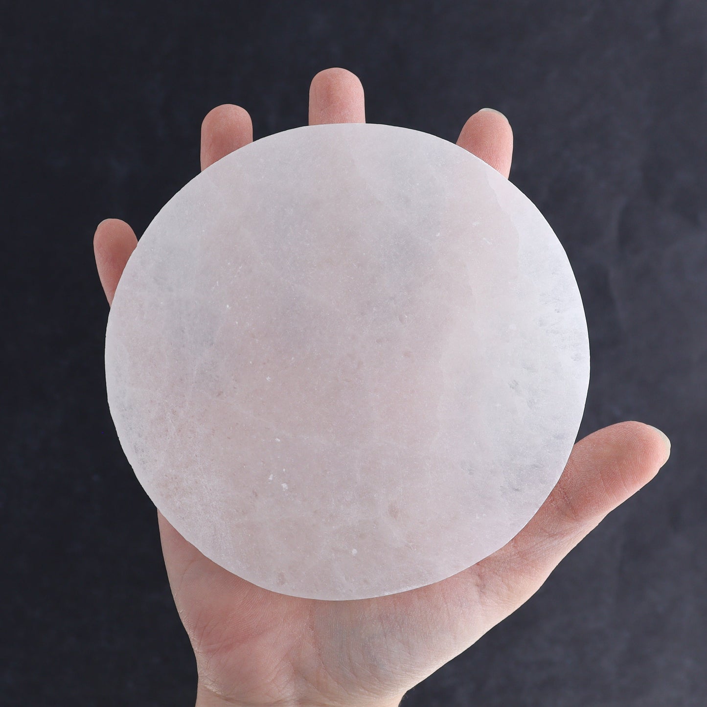 One Selenite (Satin Spar) Round Charging Plate | Mi Esperanza Minerals | Supplier of Crystals and Onyx