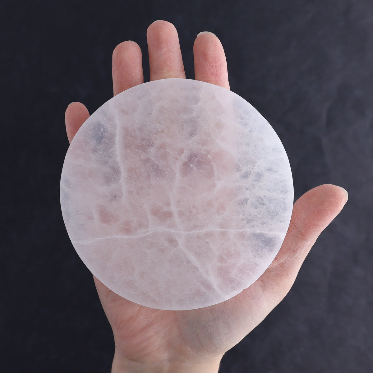 One Selenite (Satin Spar) Round Plate 10 cm - wholesale crystals