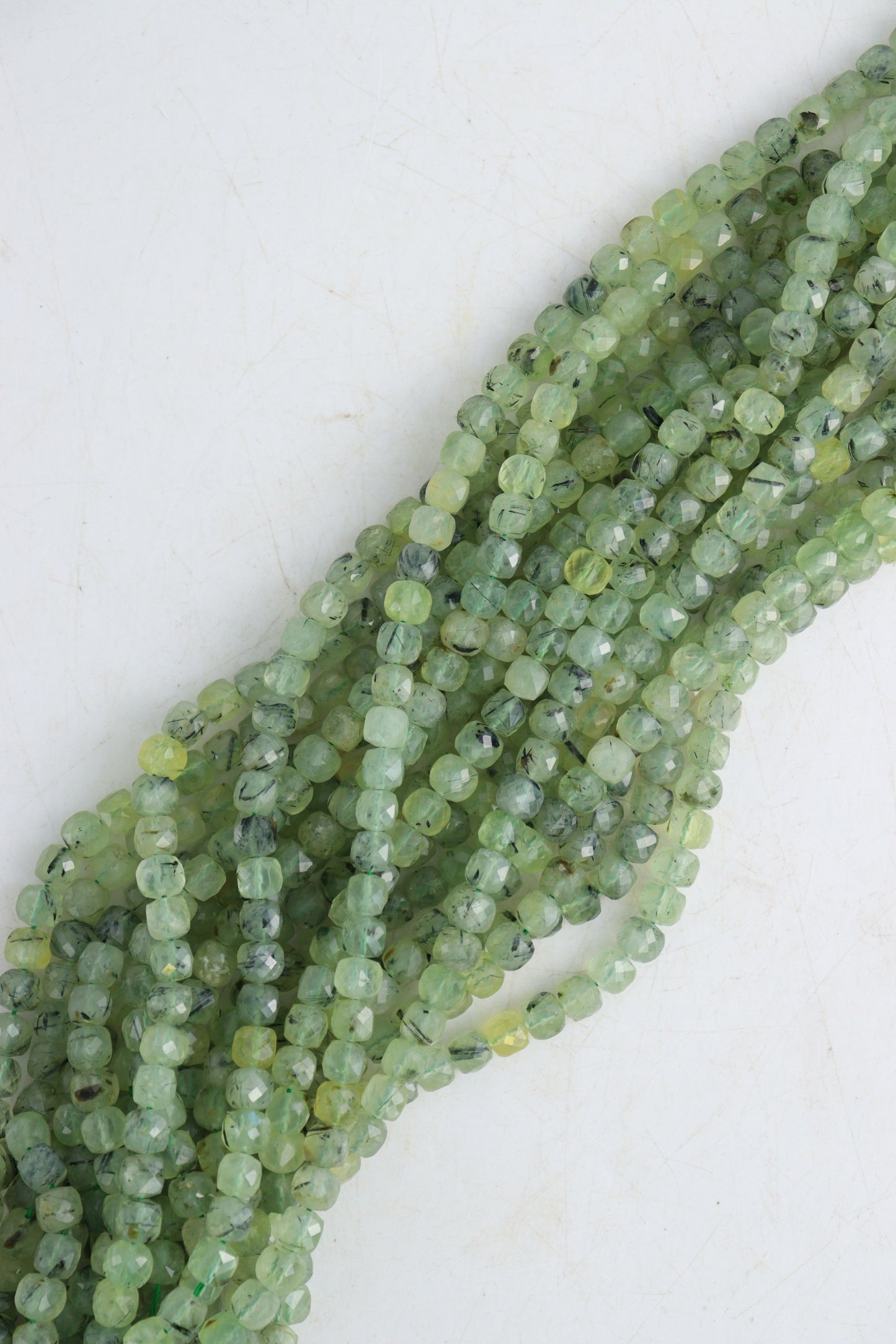 Prehnite 10 mm Faceted Cube Beads | Mi Esperanza Minerals | Supplier of Crystals and Onyx