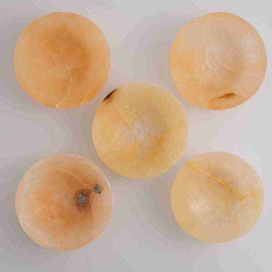 ONE Imperfect Peach Selenite Round Bowl - Mi Esperanza Minerals