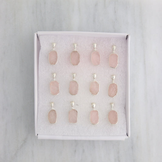 Rose Quartz Pendants Set of 12 With Chains - Mi Esperanza Minerals