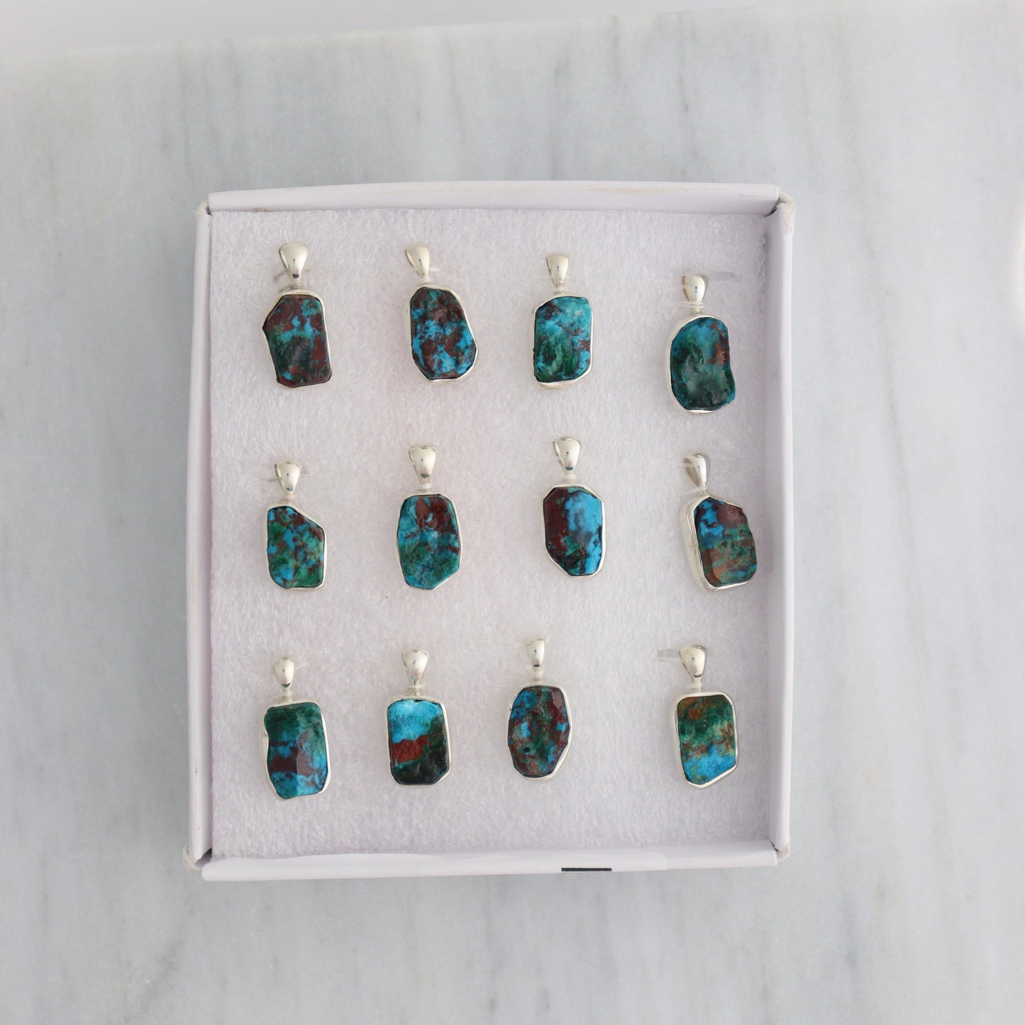 Chrysocolla Pendants Set of 12 with Chains - Mi Esperanza Minerals