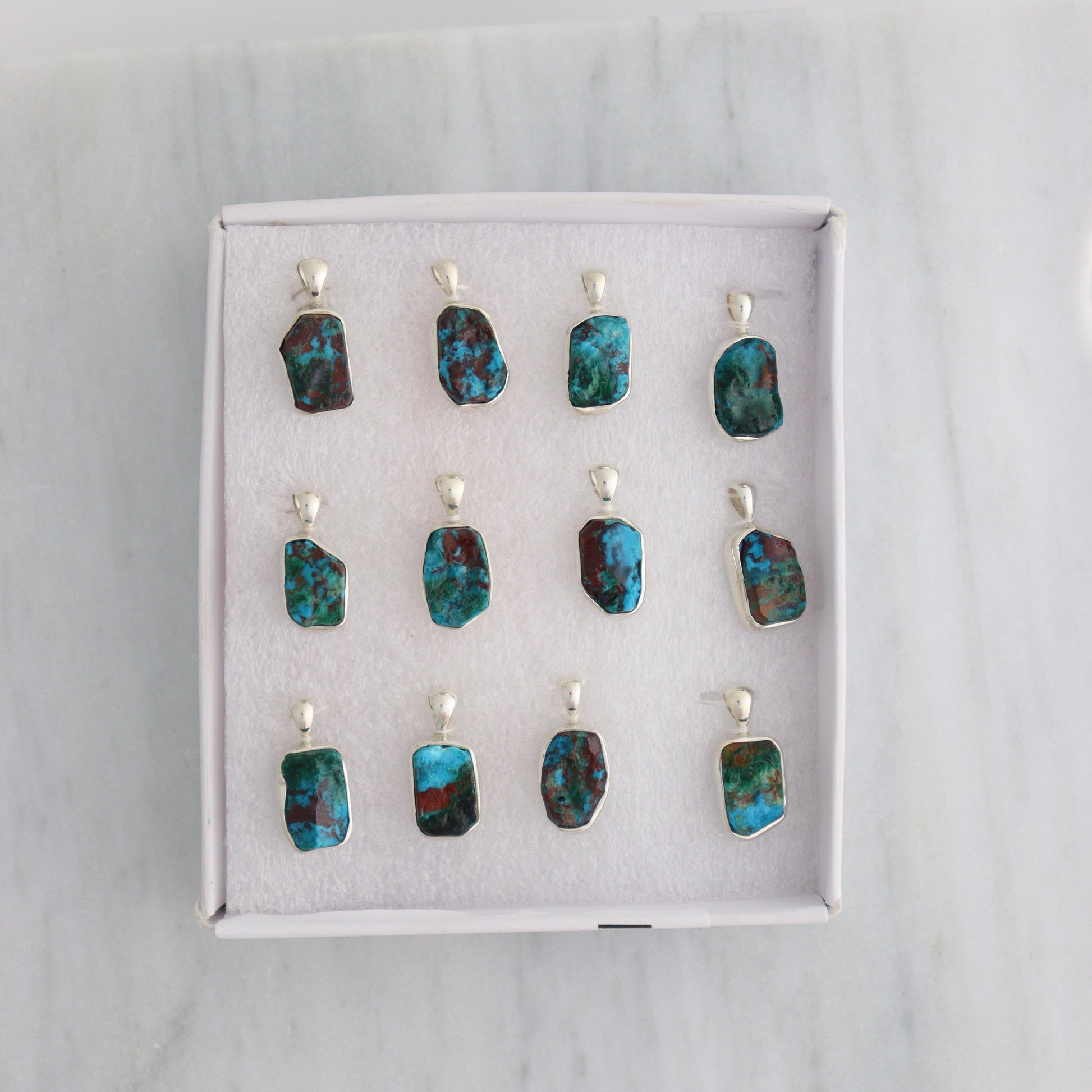 Chrysocolla Pendants Set of 12 with Chains - Mi Esperanza Minerals