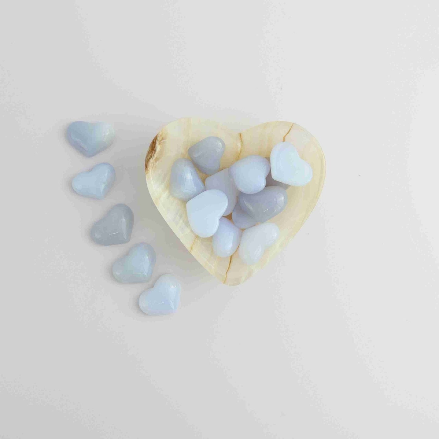 250g Blue Chalcedony Hearts Flat Back - Expert Vendor of Wholesale Crystals