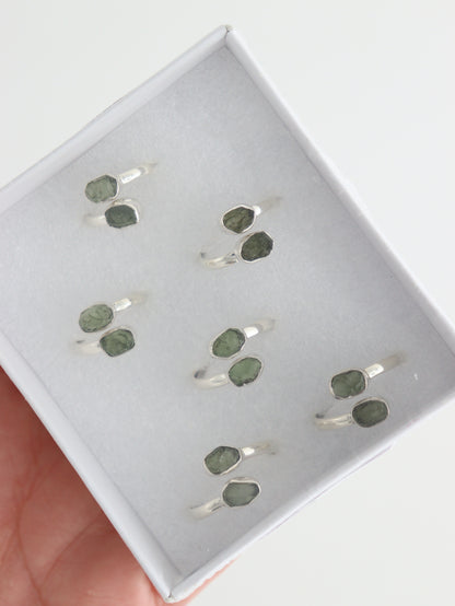 Sterling Silver Adjustable Moldavite Rings Set of 6 - Expert Wholesale and Supplier of Wholesale Crystals & Bulk Gemstones, ["moldavite","rings"]