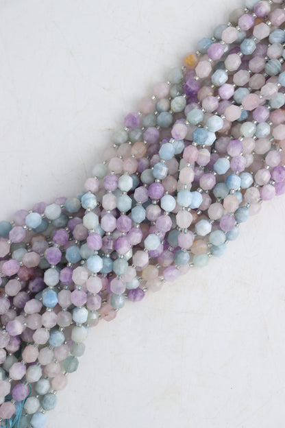 Amethyst+Aquamarine+Rose Quartz 10mm Faceted Beads with Clear Spacers