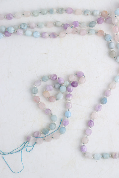 Amethyst+Aquamarine+Rose Quartz 10mm Faceted Beads with Clear Spacers