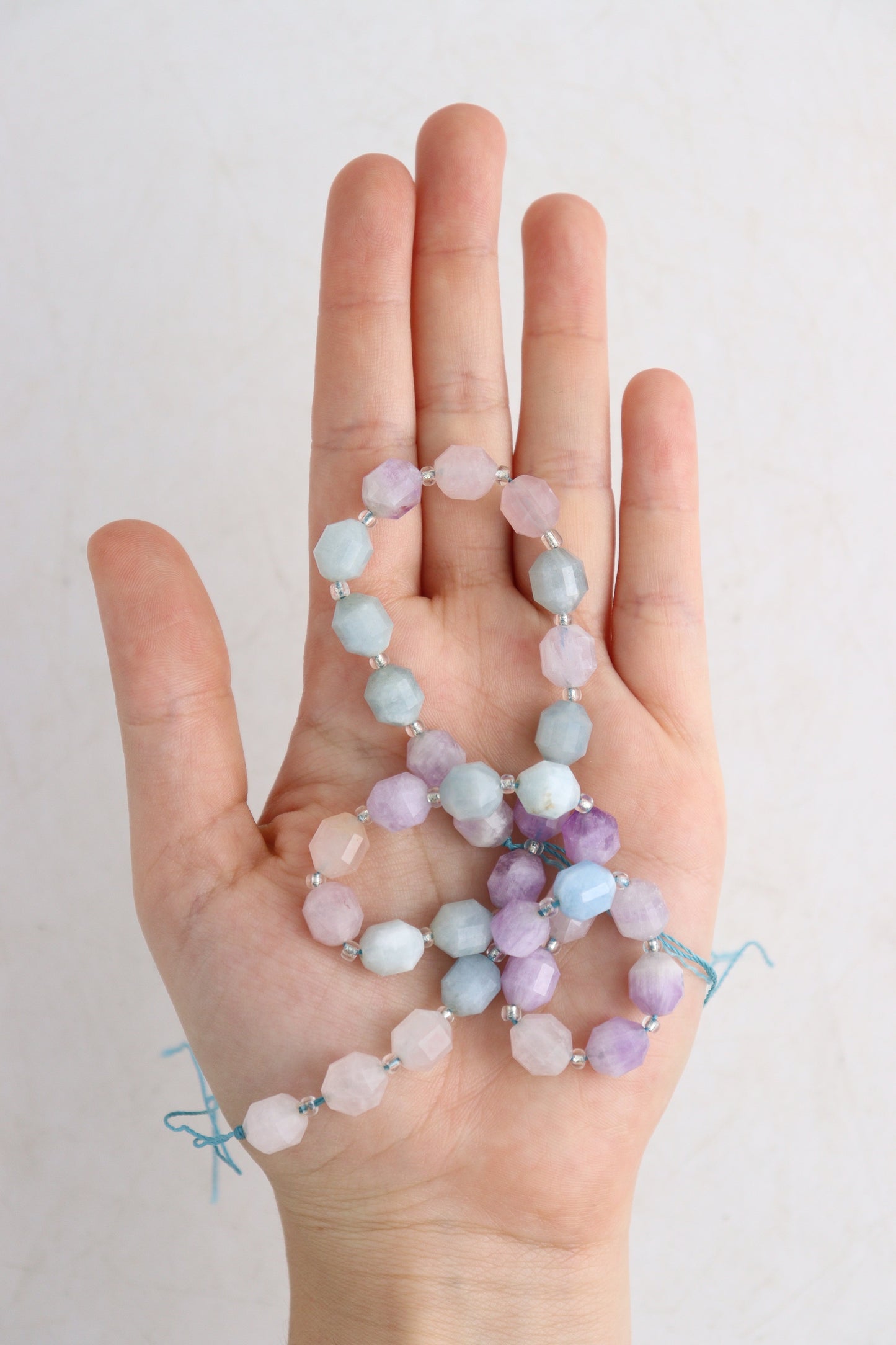 Amethyst+Aquamarine+Rose Quartz 10mm Faceted Beads with Clear Spacers