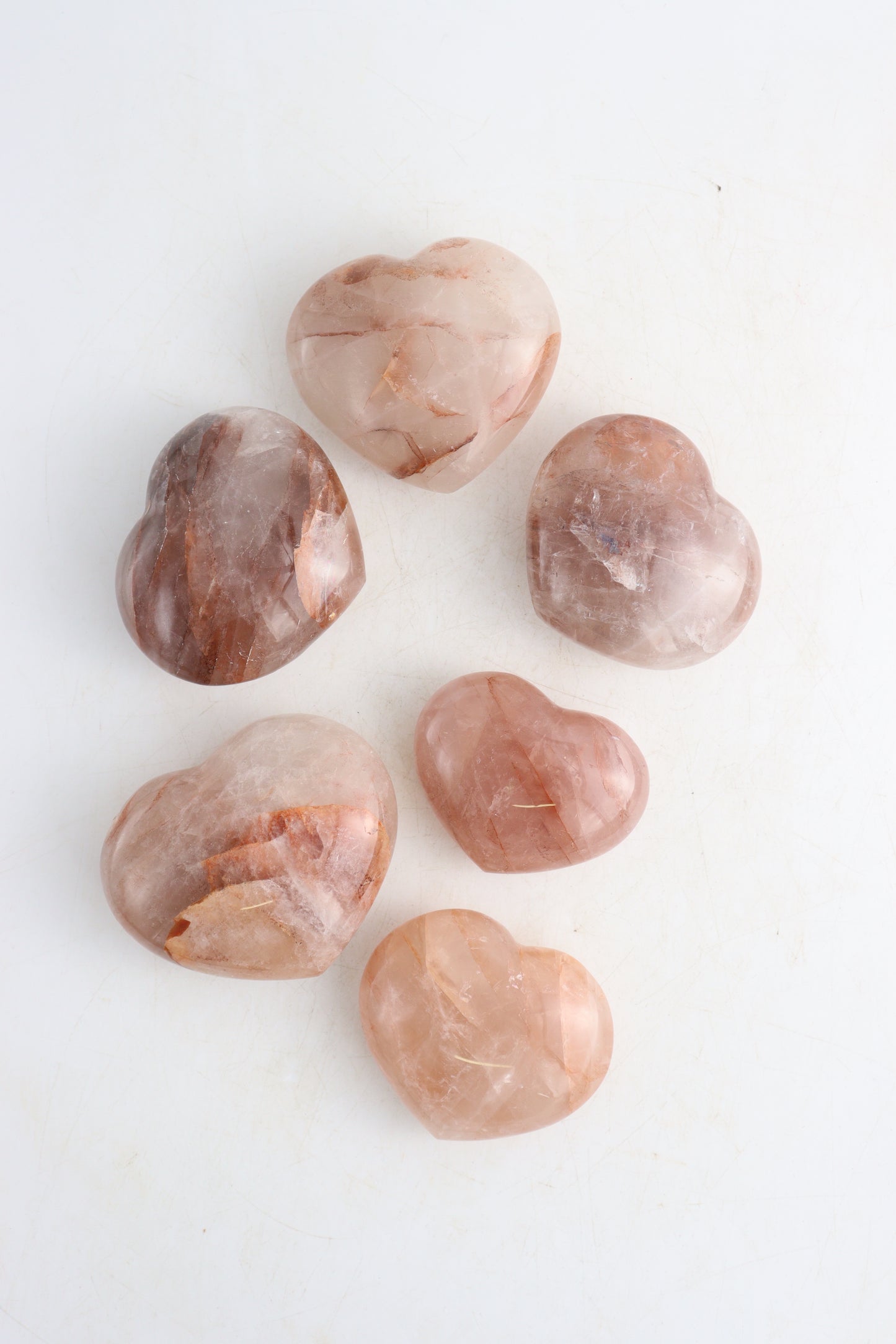 Fire Quartz Hearts Set of 6 - Expert Supplier of Wholesale Crystals & Bulk Gemstones