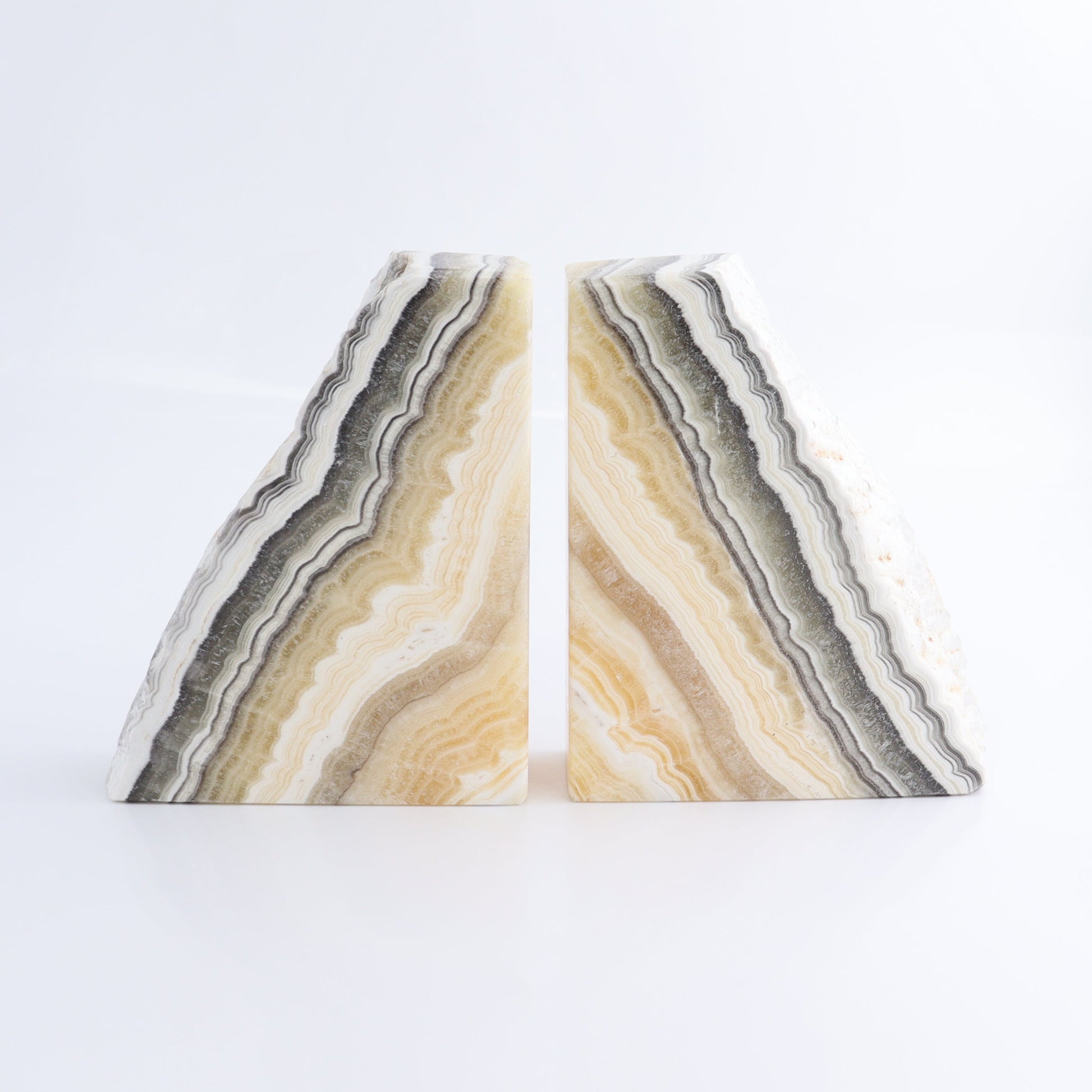 One Pair of Mexican Onyx/Calcite Yellow Zebra Rough Bookend - Expert Wholesale and Supplier of Wholesale Crystals & Bulk Gemstones, ["Bookends","Calcite","Catalog Onyx","Mexico","onyx"]