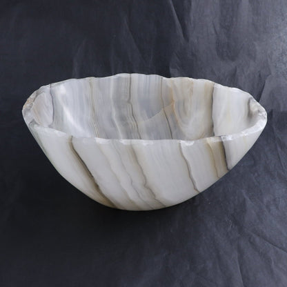 One Bowl Mexican Onyx/Calcite White with Black Banding Rough