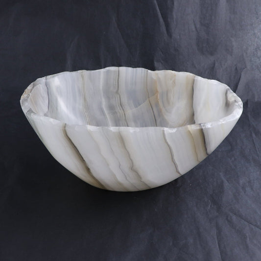 One Bowl Mexican Onyx/Calcite White with Black Banding Rough