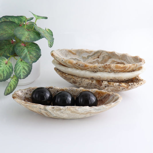 One Mexican Onyx/Calcite Porous Small Canoe Bowl
