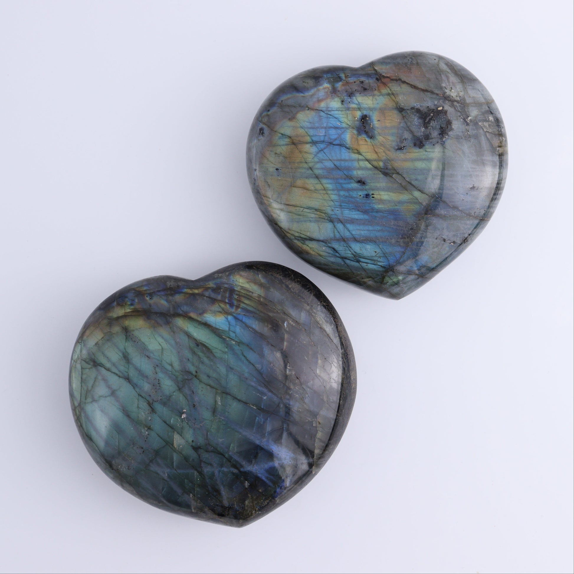 Labradorite Hearts Set of 2 - Expert Wholesale and Supplier of Wholesale Crystals & Bulk Gemstones, ["close_70","Hearts","Labradorite","Madagascar"]