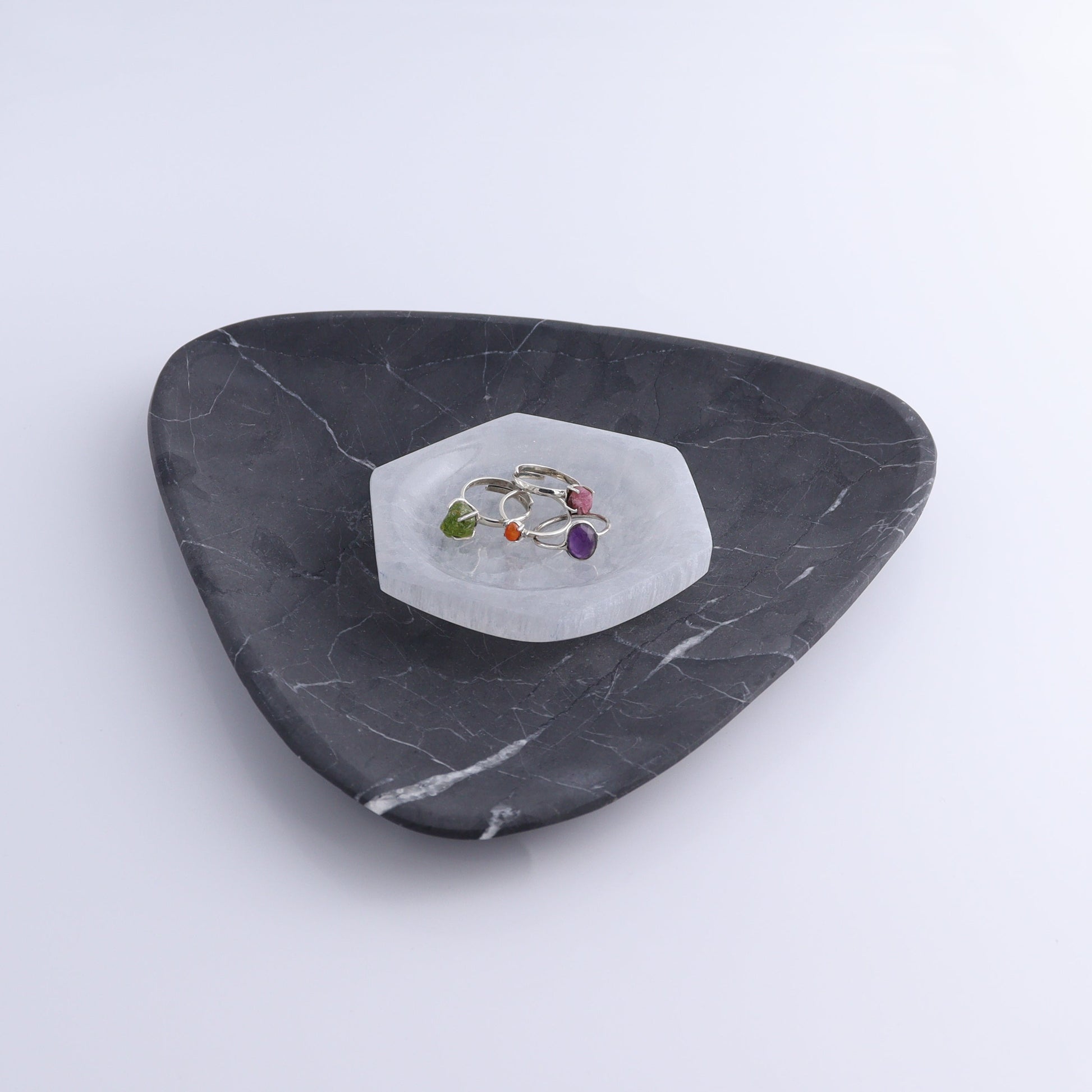 One Selenite (Satin Spar) Hexagon Shallow Bowl 7 cm - Expert Wholesale and Supplier of Wholesale Crystals & Bulk Gemstones, ["Bowls","Hexagon","Morocco","Selenite"]