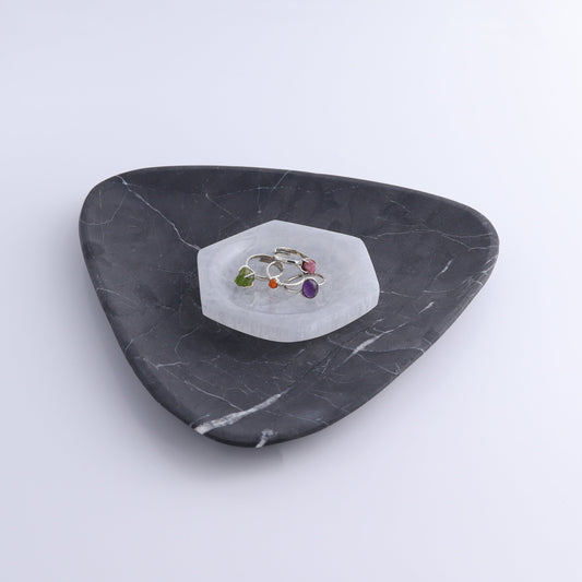 One Selenite (Satin Spar) Hexagon Shallow Bowl 7 cm