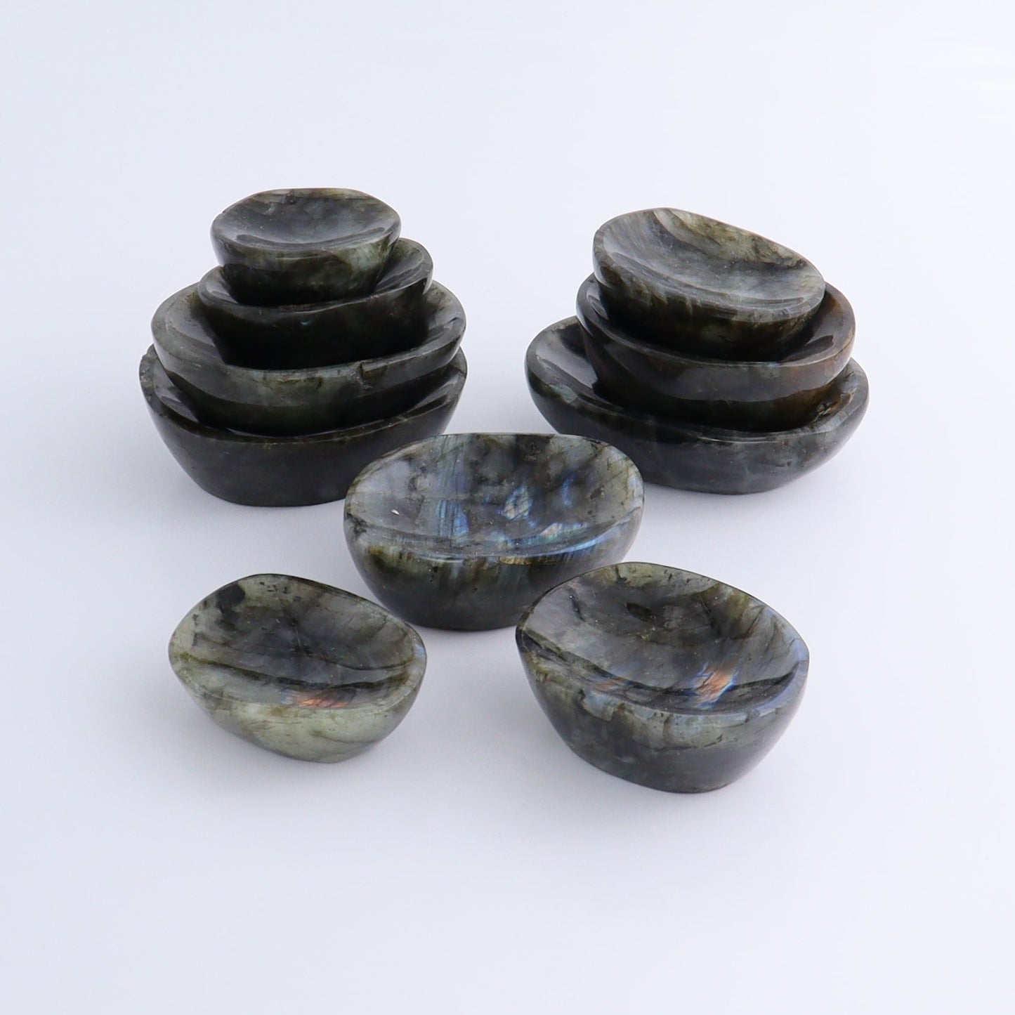 Labradorite Bowls Set of 10 - Expert Wholesale and Supplier of Wholesale Crystals & Bulk Gemstones, ["Bowls","Labradorite","Madagascar"]