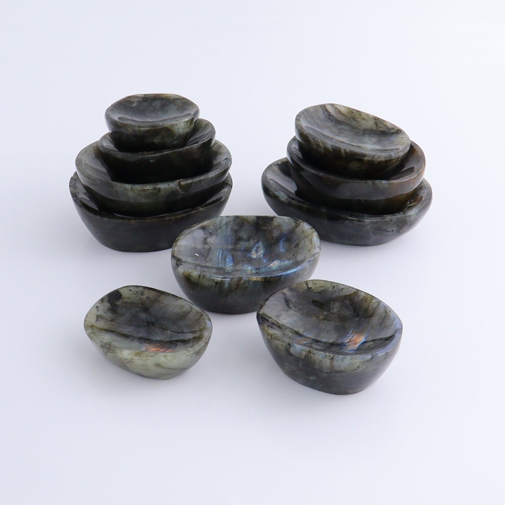 Labradorite Bowls Set of 10 - Expert Wholesale and Supplier of Wholesale Crystals & Bulk Gemstones, ["Bowls","Labradorite","Madagascar"]