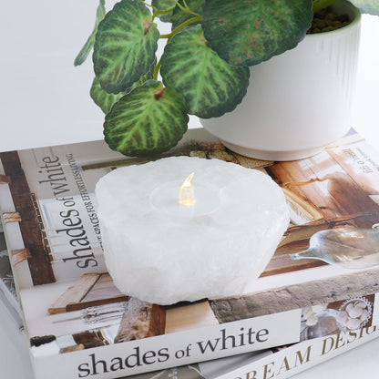 One White Quartz Candle Holder Polished Top