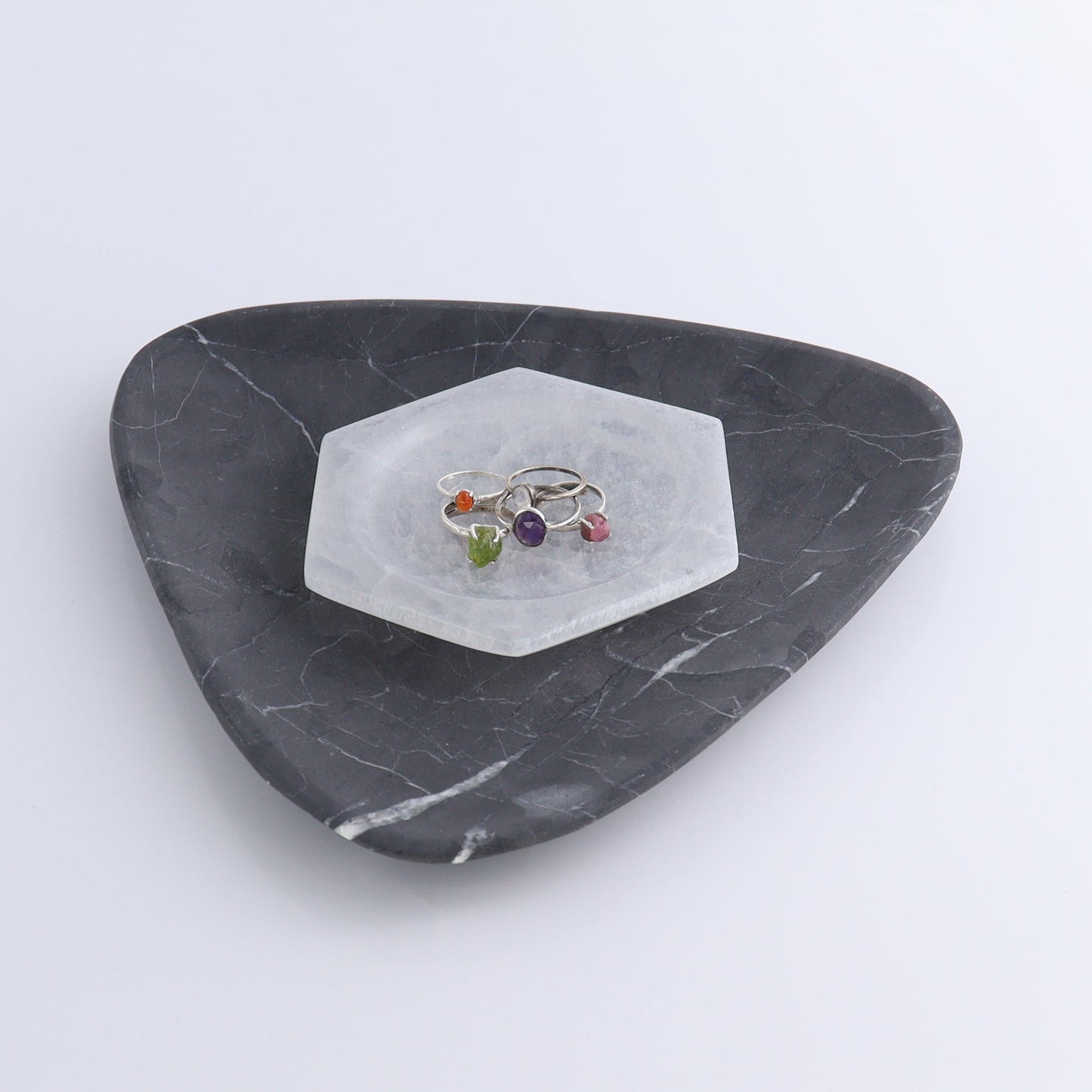 One Selenite (Satin Spar) Hexagon Shallow Bowl 10 cm - Expert Wholesale and Supplier of Wholesale Crystals & Bulk Gemstones, ["Bowls","Hexagon","Morocco","Selenite"]