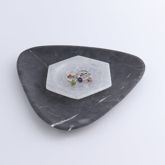 One Selenite (Satin Spar) Hexagon Shallow Bowl 10 cm