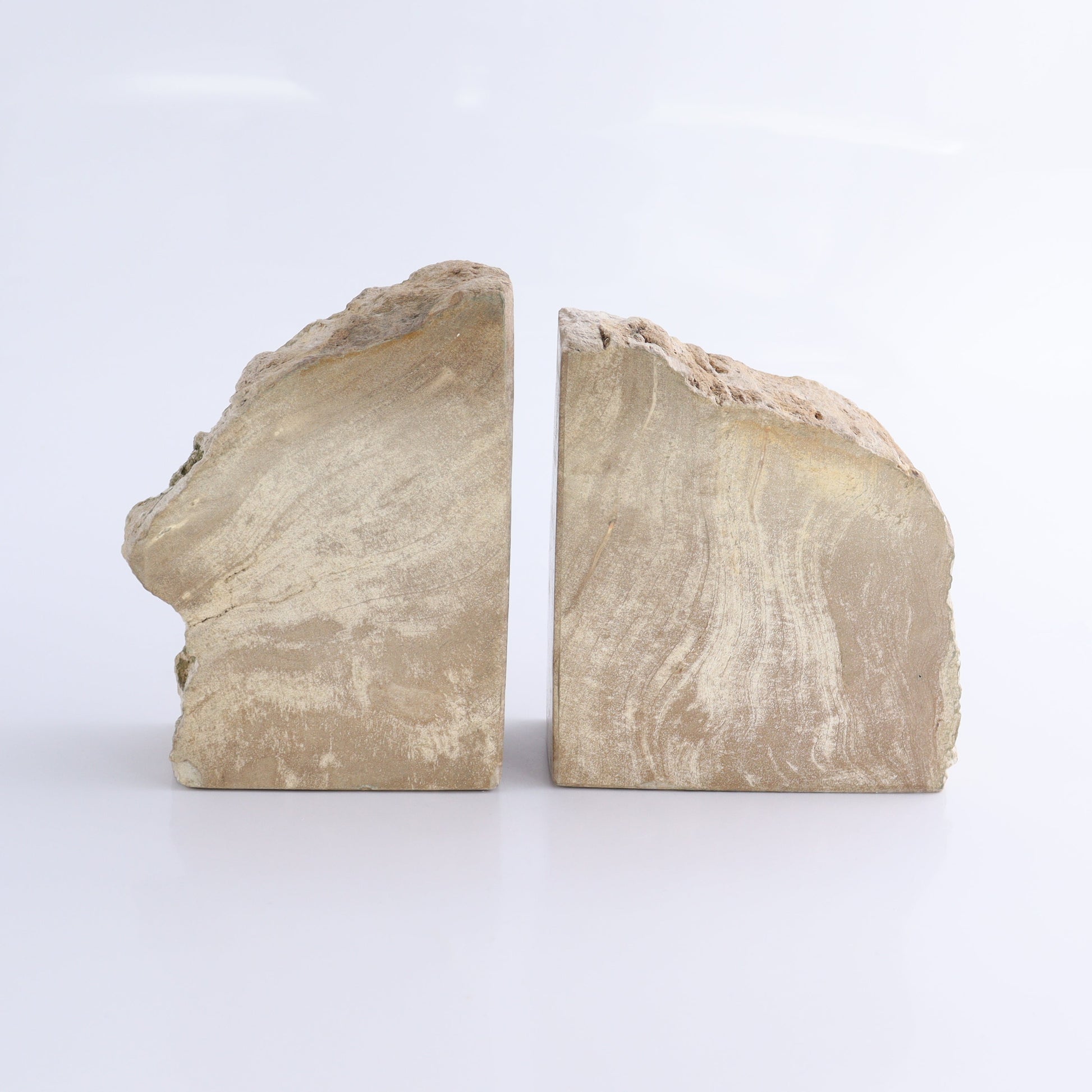 One Pair of Brown/Grey Round Petrified Wood Bookends - Expert Wholesale and Supplier of Wholesale Crystals & Bulk Gemstones, ["Bookends","Indonesia","Petrified Wood"]