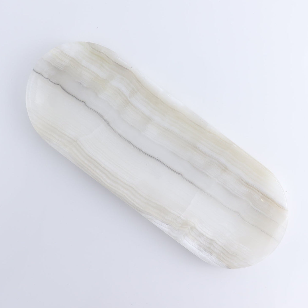 One Oval Dish Mexican Onyx/Calcite White & Grey