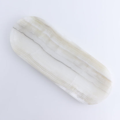 One Oval Dish Mexican Onyx/Calcite White & Grey