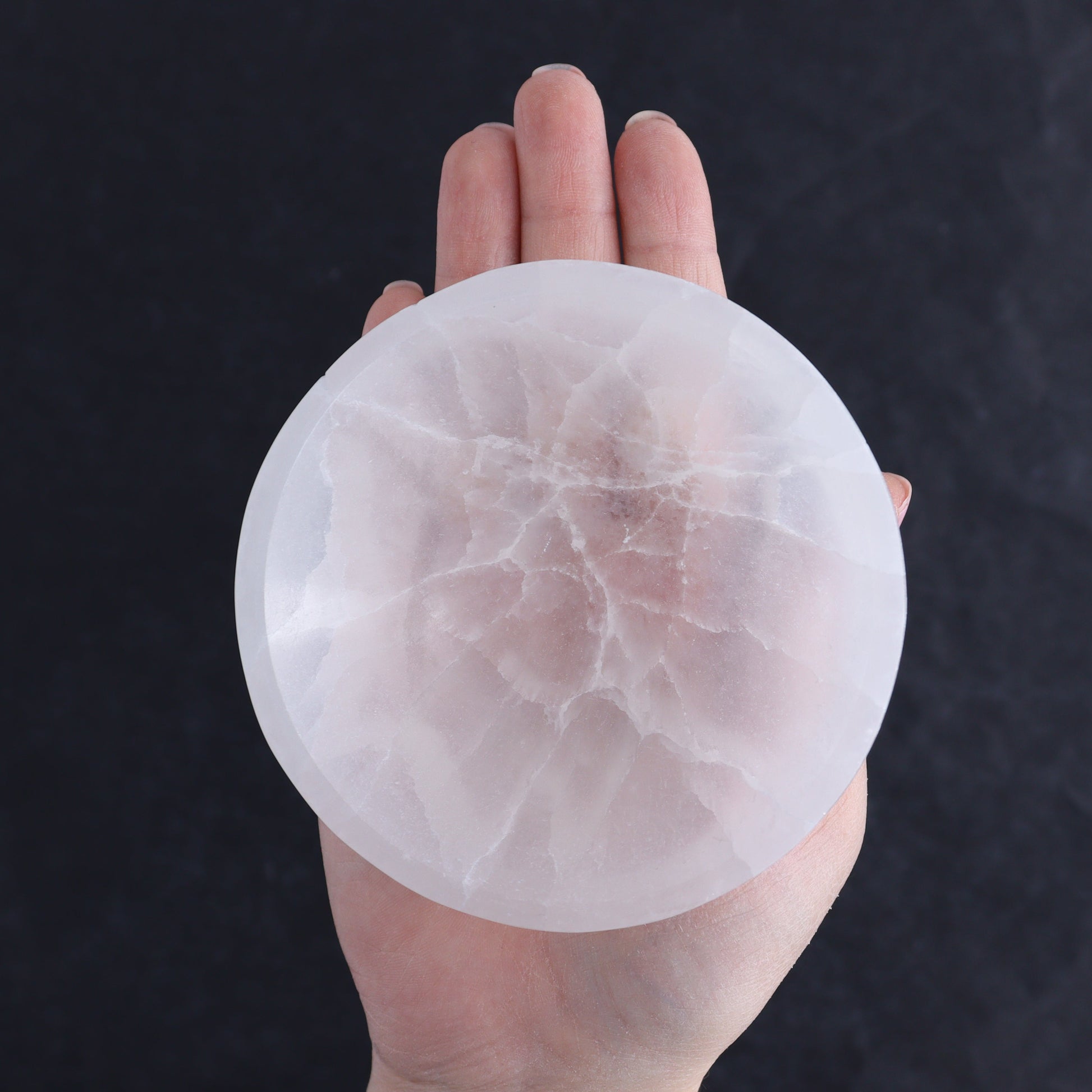 One Selenite (Satin Spar) Round Bowl 10 cm - Expert Wholesale and Supplier of Wholesale Crystals & Bulk Gemstones, ["Bowls","Morocco","Selenite"]