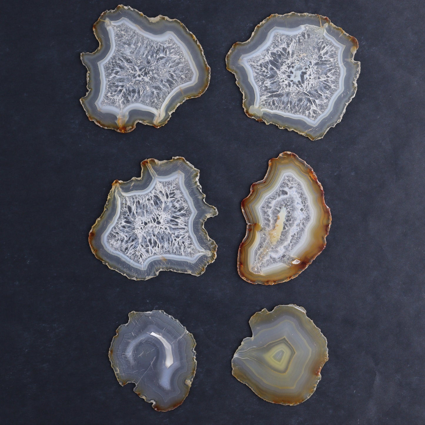 Iris Agate Slices Set of 6 - Expert Wholesale and Supplier of Wholesale Crystals & Bulk Gemstones, ["Agate","Iris Agate","Slices and Slabs"]
