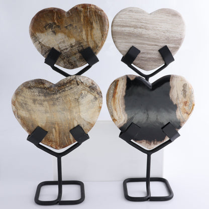 Petrified Wood Hearts with Stands Set of 4 - Expert Wholesale and Supplier of Wholesale Crystals & Bulk Gemstones, ["Hearts","Indonesia","Petrified Wood"]
