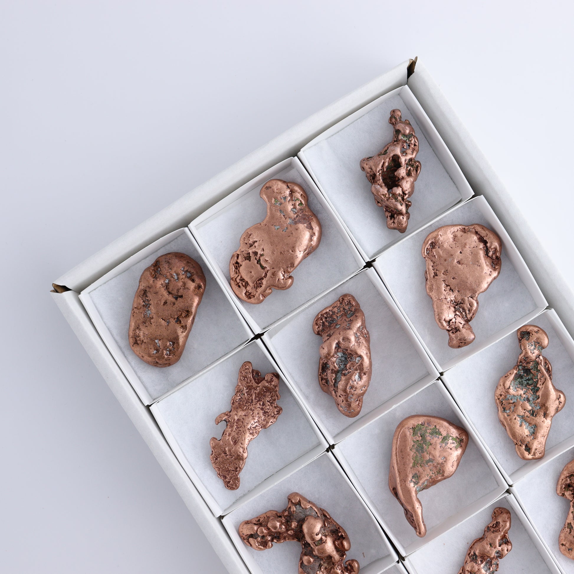 Copper Nuggets Flat of 12 - Expert Wholesale and Supplier of Wholesale Crystals & Bulk Gemstones, ["copper","Copper Nuggets","Freeforms","United States"]