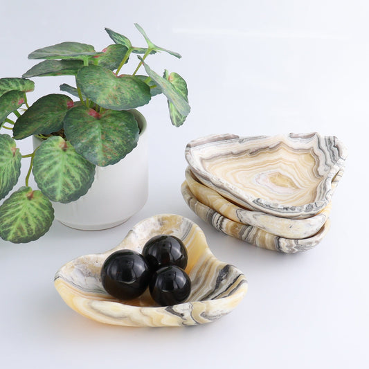 One Mexican Onyx/Calcite Yellow Zebra Triangular Bowl