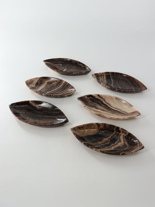 Large Chocolate Onyx Leaf Dishes Set of 6