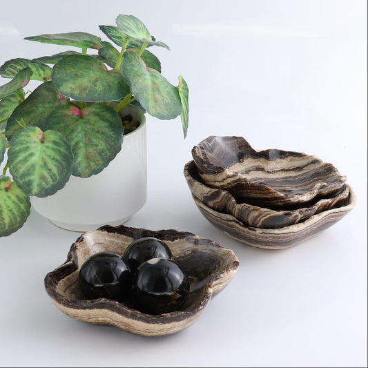 One Mexican Onyx/Calcite Chocolate Rough Irregular Bowl