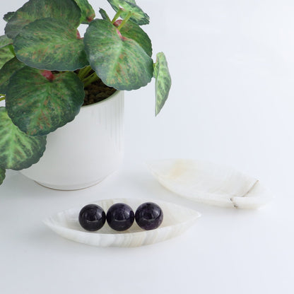 One Mexican Onyx/Calcite White Leaf Dish