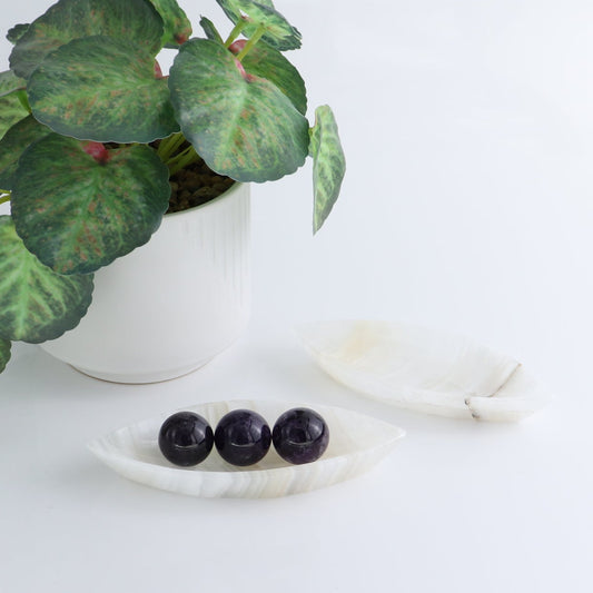 One Mexican Onyx/Calcite White Leaf Dish