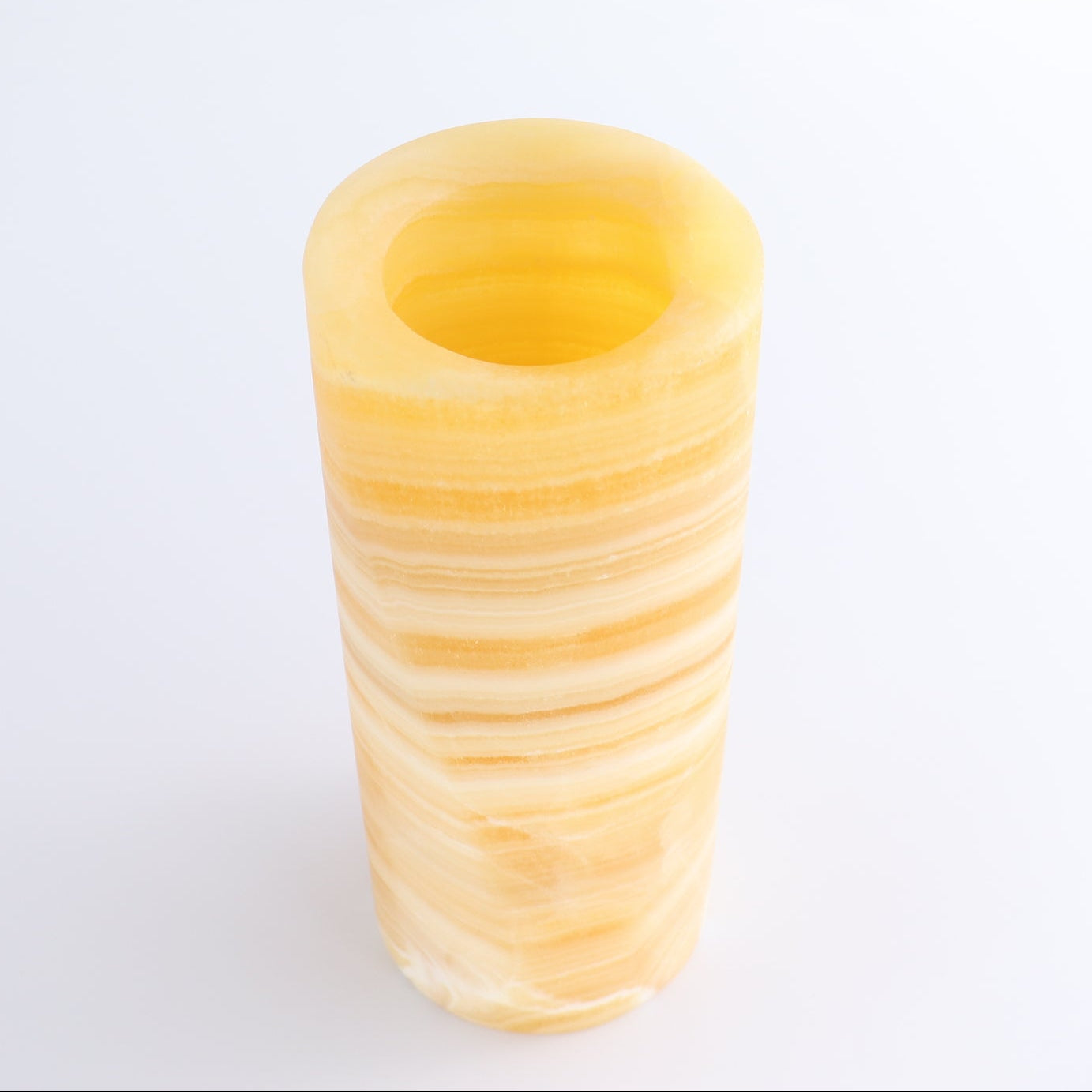 One Medium Flower Vase Mexican Onyx/Calcite Yellow & White