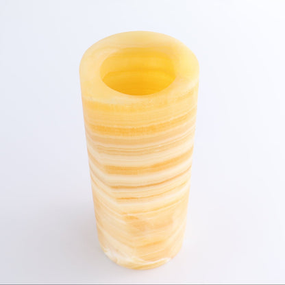 One Medium Flower Vase Mexican Onyx/Calcite Yellow & White