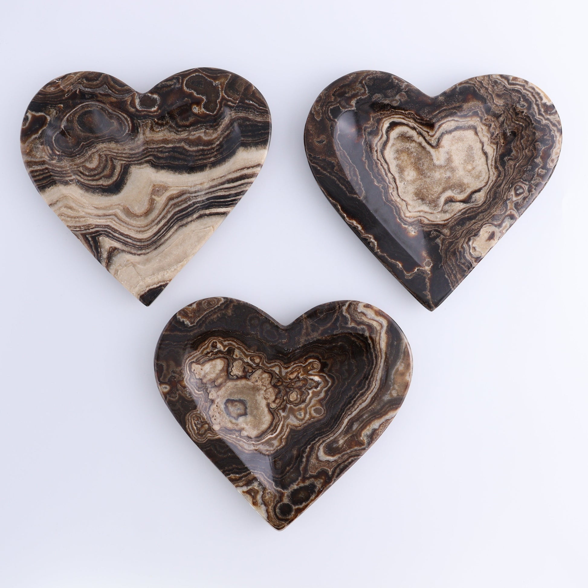 One Mexican Onyx/Calcite Chocolate Heart Dish - Expert Wholesale and Supplier of Wholesale Crystals & Bulk Gemstones, ["Calcite","Catalog Onyx","Decorative Dish","heart","Hearts","Mexico","onyx"]