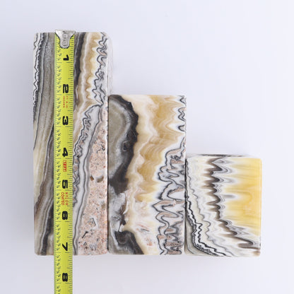 One Candle Holder Mexican Onyx/Calcite Zebra Yellow & Black Set of 3 - Expert Wholesale and Supplier of Wholesale Crystals & Bulk Gemstones, ["Calcite","Candle Holder","Catalog Onyx","Mexico","onyx"]