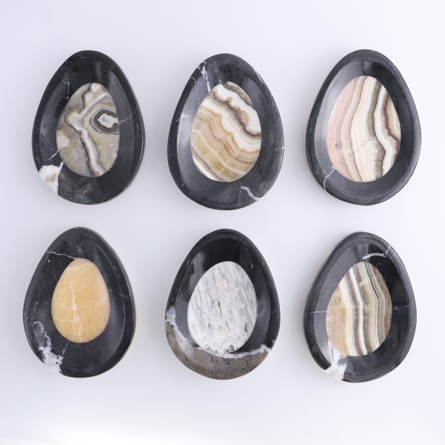 One Mexican Onyx/Calcite with Marble Egg-Shaped Dish - Expert Wholesale and Supplier of Wholesale Crystals & Bulk Gemstones, ["Calcite","Catalog Onyx","close_50","Decorative Dish","Marble","Mexico","onyx"]