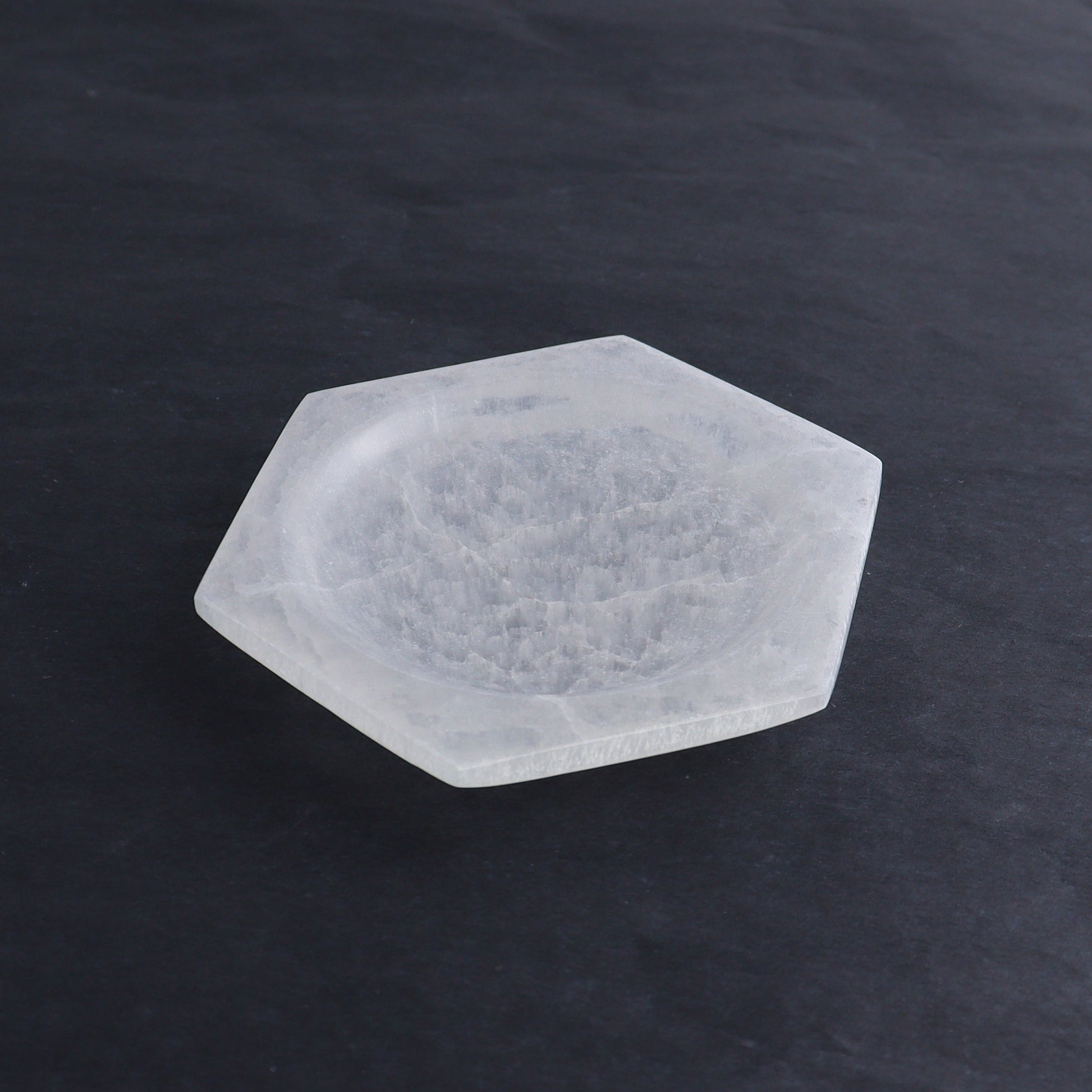 One Selenite (Satin Spar) Hexagon Shallow Bowl 10 cm - Expert Wholesale and Supplier of Wholesale Crystals & Bulk Gemstones, ["Bowls","Hexagon","Morocco","Selenite"]