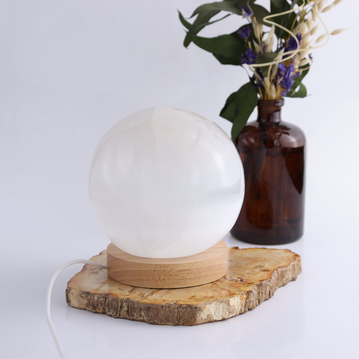 One Selenite (Satin Spar) Sphere Lamp with Light - Expert Wholesale and Supplier of Wholesale Crystals & Bulk Gemstones, ["Lamps","Morocco","selenite","Spheres"]