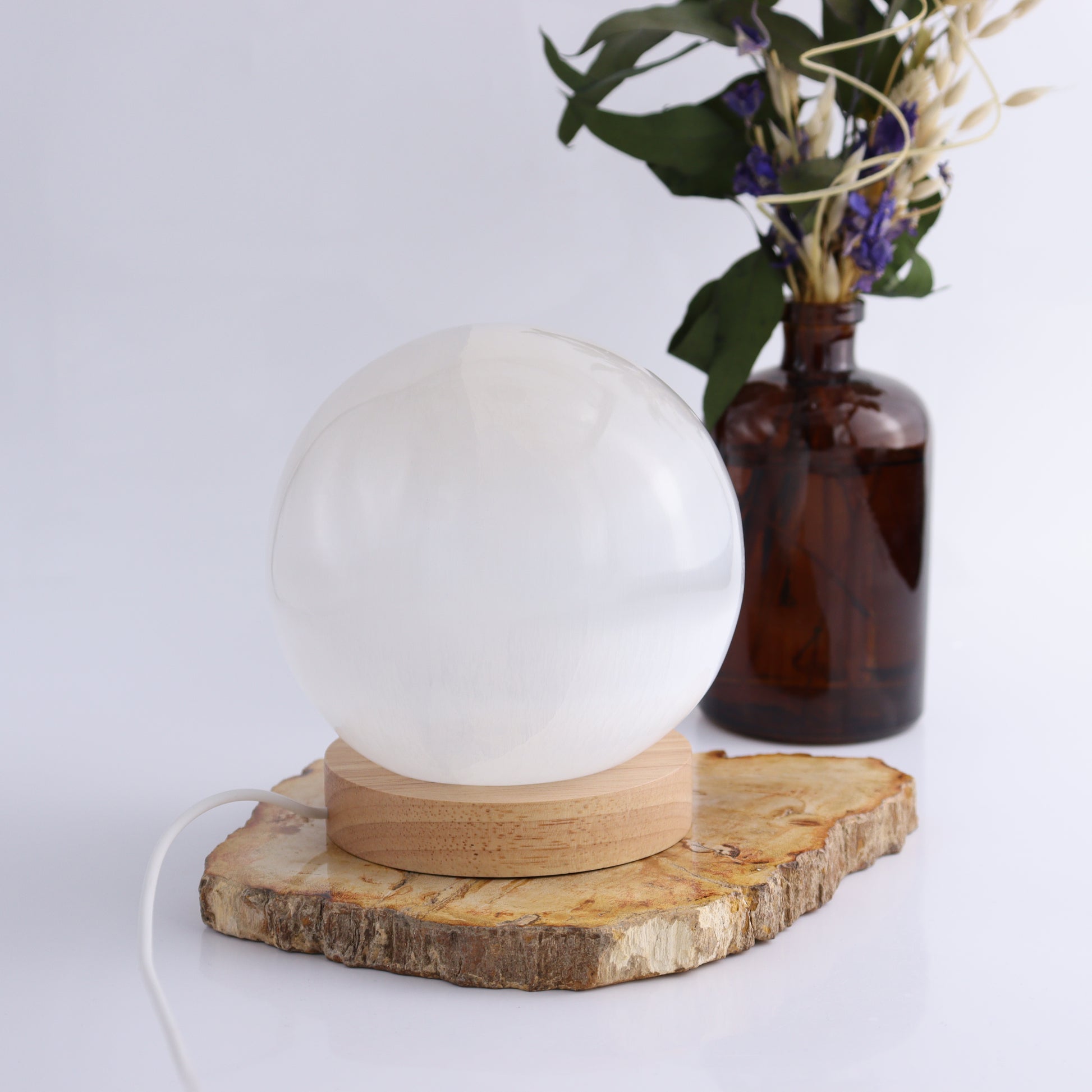 One Selenite (Satin Spar) Sphere Lamp with Light - Expert Wholesale and Supplier of Wholesale Crystals & Bulk Gemstones, ["Lamps","Morocco","selenite","Spheres"]