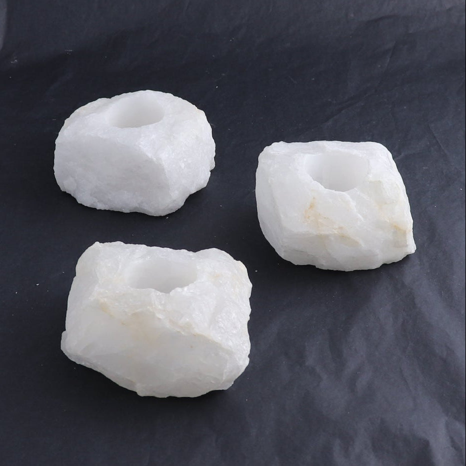 One White Quartz Candle Holder Rough