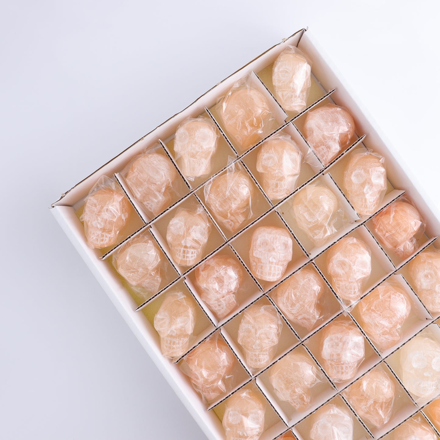 Selenite Skulls Set of 35 - Expert Wholesale and Supplier of Wholesale Crystals & Bulk Gemstones, ["Morocco","selenite","Skulls"]